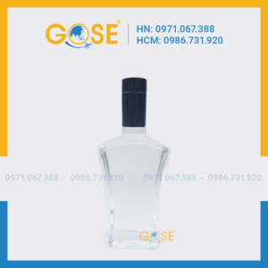 Chai thuỷ tinh đựng rượu dáng dẹt, nắp bi vặn